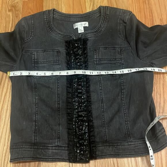 Christopher & Banks black wash denim jacket sequins and ribbon detail medium - Picture 6 of 7